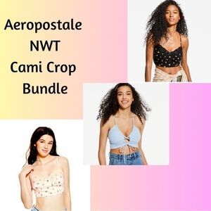 NWT Aeropostale Pretty Summer Crop Top Cami Bundle Size XS Blue, Pink, Black